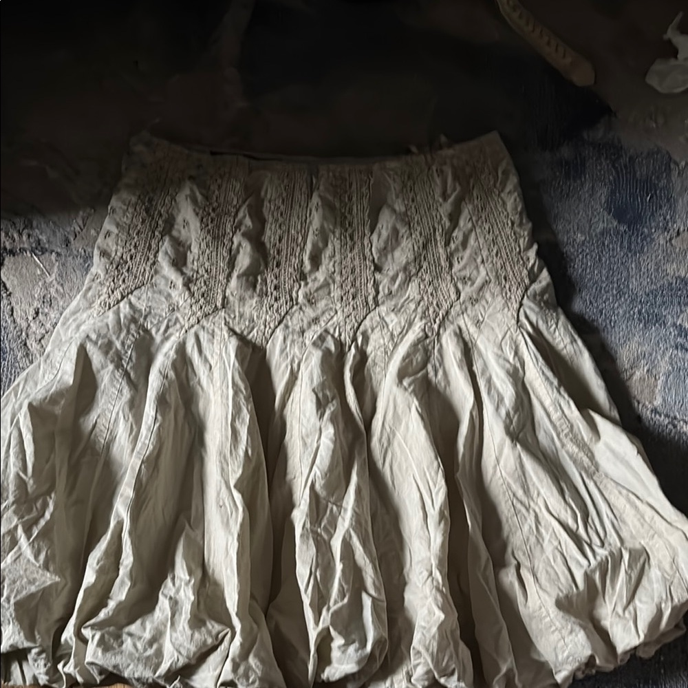 Tan and White Bubble Mini Skirt with Ruched Design